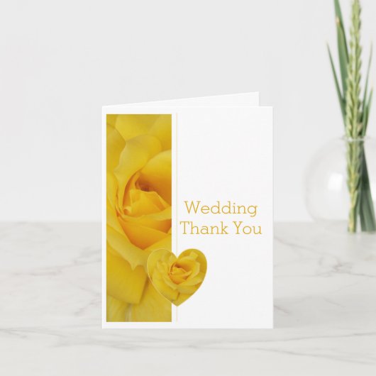 Yellow Rose Heart Design Wedding Dankeskarte (Vorderseite)
