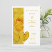 Yellow Rose Heart Design Wedding Programm (Stehend Vorderseite)