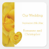 Yellow Rose Heart Design Wedding Quadratischer Aufkleber (Vorderseite)