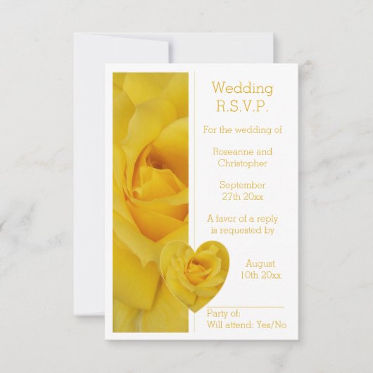 Yellow Rose Heart Design Wedding RSVP (Vorderseite)