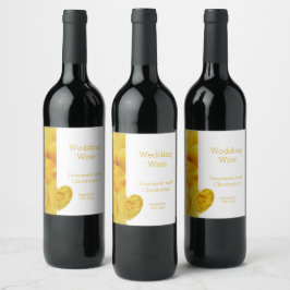 Yellow Rose Heart Design Wedding Weinetikett