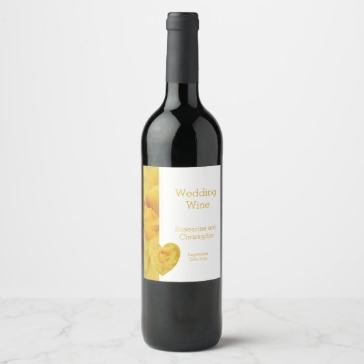 Yellow Rose Heart Design Wedding Weinetikett (Vorderseite)