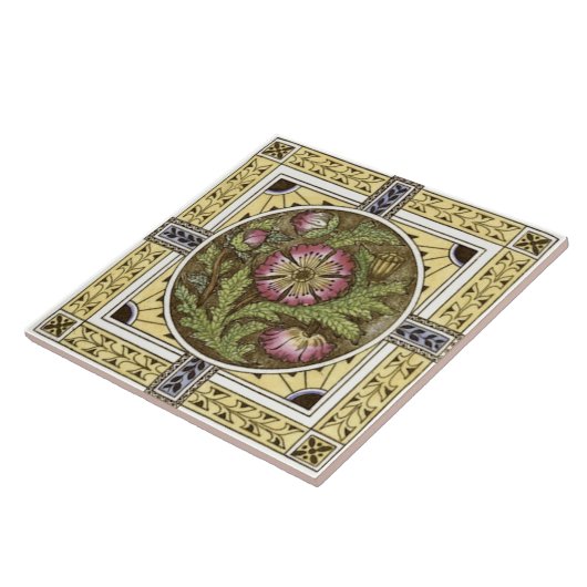 Yellow Rose Multi Transferware Tile Repro 1880 Fliese (Seite)