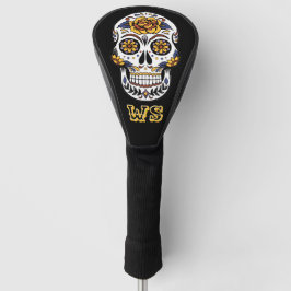 Yellow Rose Sugar Skull auf Black Monogram Golf Headcover