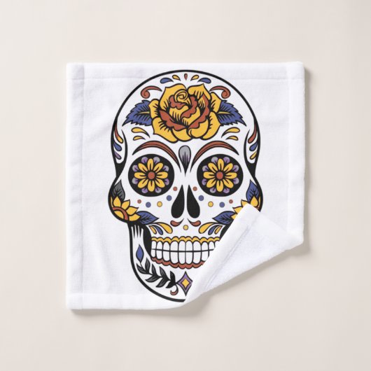 Yellow Rose Sugar Skull Badhandtuch Set (Waschlappen)