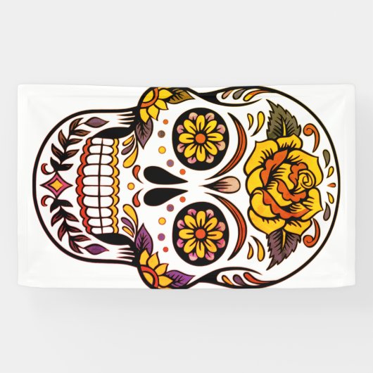 Yellow Rose Sugar Skull Banner (Horizontal)