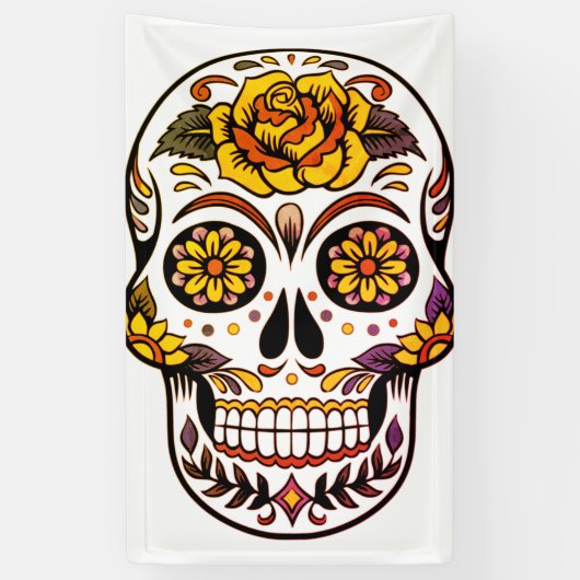 Yellow Rose Sugar Skull Banner (Vertikal)