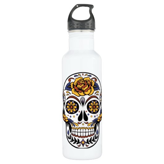 Yellow Rose Sugar Skull Edelstahlflasche (Vorderseite)