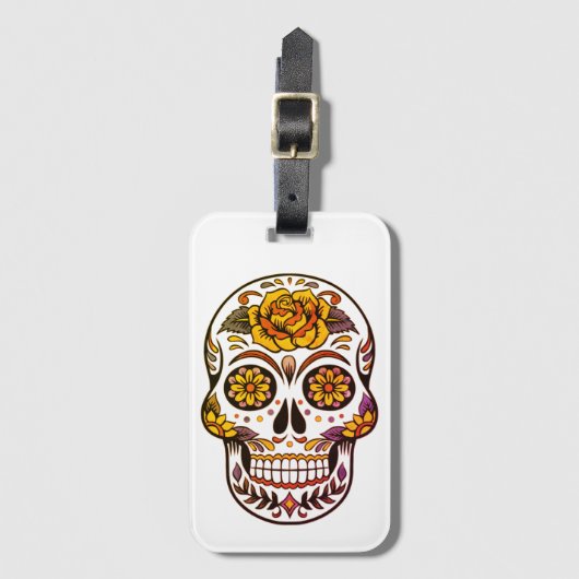 Yellow Rose Sugar Skull Gepäckanhänger (Vorderseite Vertikal)