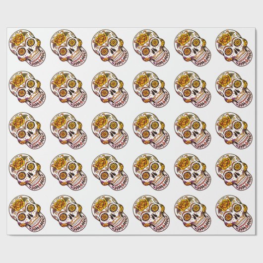 Yellow Rose Sugar Skull Geschenkpapier (Flach)