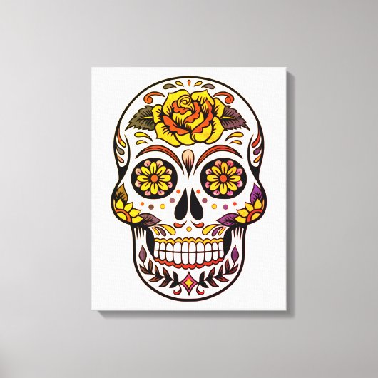 Yellow Rose Sugar Skull Leinwanddruck (Vorderseite)