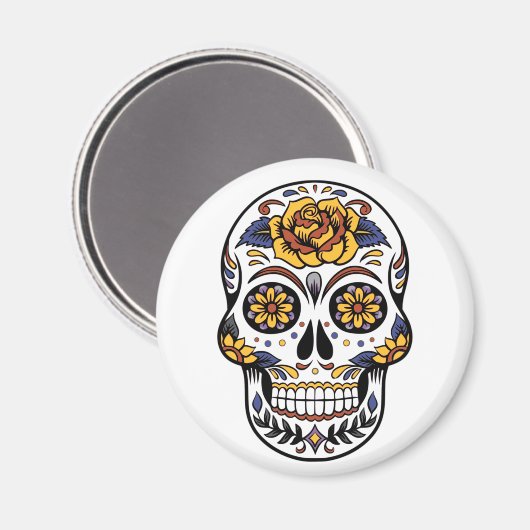 Yellow Rose Sugar Skull Magnet (Vorderseite/Rückseite)