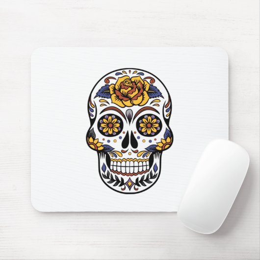 Yellow Rose Sugar Skull Mousepad (Mit Mouse)
