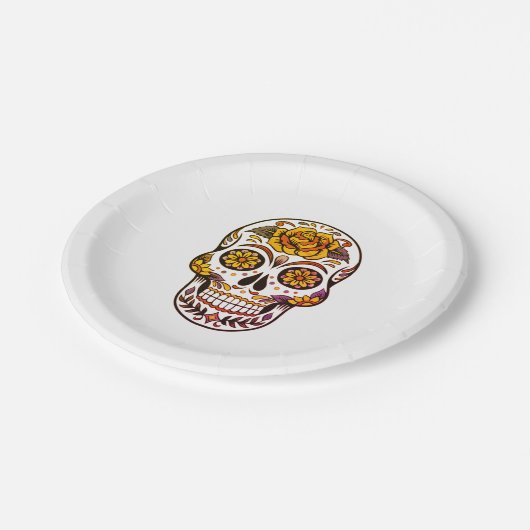 Yellow Rose Sugar Skull Pappteller (Schrägansicht)