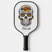 Yellow Rose Sugar Skull Persönlicher Name Pickleball Schläger (Rückseite)