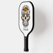 Yellow Rose Sugar Skull Persönlicher Name Pickleball Schläger (Links)