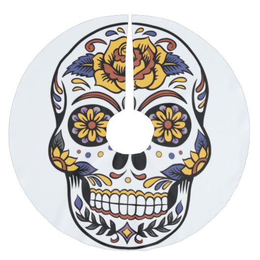 Yellow Rose Sugar Skull Polyester Weihnachtsbaumdecke (Vorderseite)