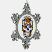 Yellow Rose Sugar Skull Schneeflocken Zinn-Ornament (Links)