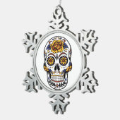 Yellow Rose Sugar Skull Schneeflocken Zinn-Ornament (Rechts)