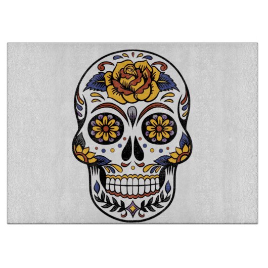 Yellow Rose Sugar Skull Schneidebrett (Vorderseite)