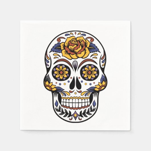 Yellow Rose Sugar Skull Serviette (Vorderseite)