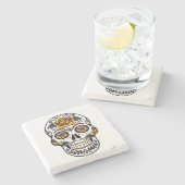 Yellow Rose Sugar Skull Steinuntersetzer (Seitenansicht)