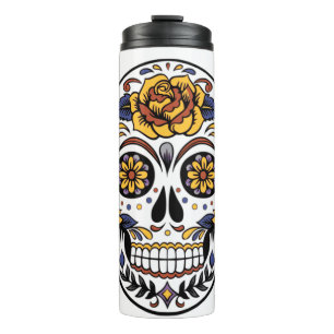 Yellow Rose Sugar Skull Thermosbecher