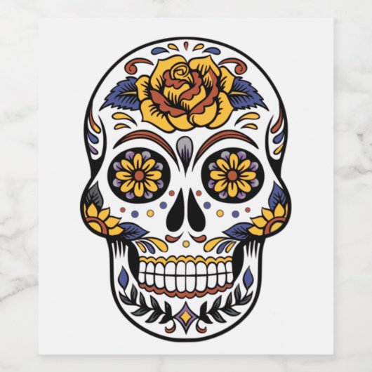 Yellow Rose Sugar Skull Weinetikett (Einzelnes Label)