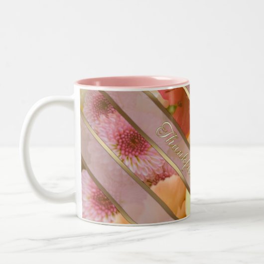 Yellow Rose Thankful Message Two-Tone Coffee Mug Zweifarbige Tasse (Links)