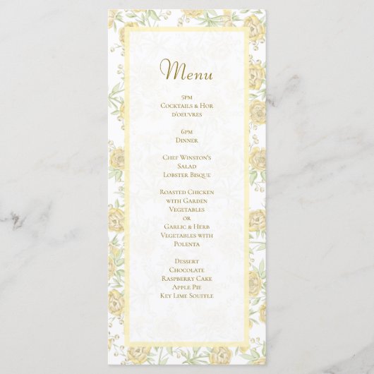 Yellow Rose Wedding Menus Menükarte (Vorderseite)