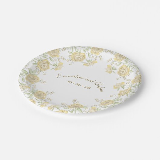 Yellow Rose Wedding Pappteller (Schrägansicht)