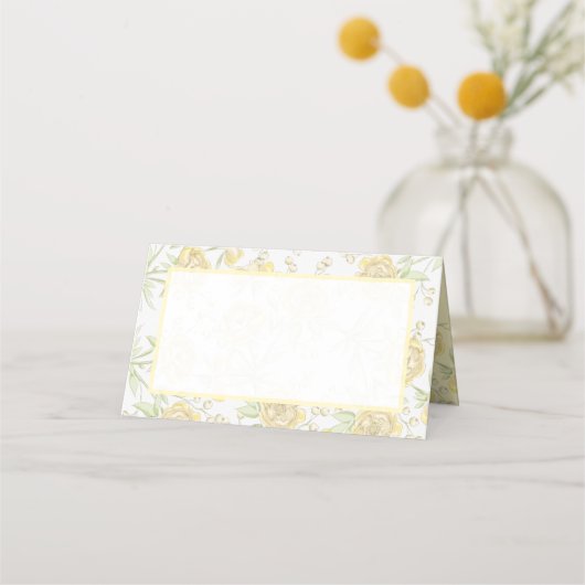 Yellow Rose Wedding Platzkarte (Vorderseite)