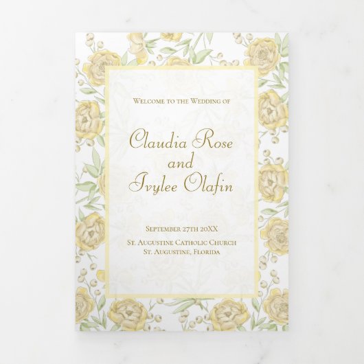Yellow Rose Wedding Programs Dreifach-gefaltete Programmkarte (Cover)