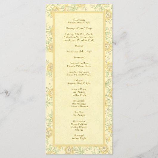 Yellow Rose Wedding Programs Menükarte (Rückseite)