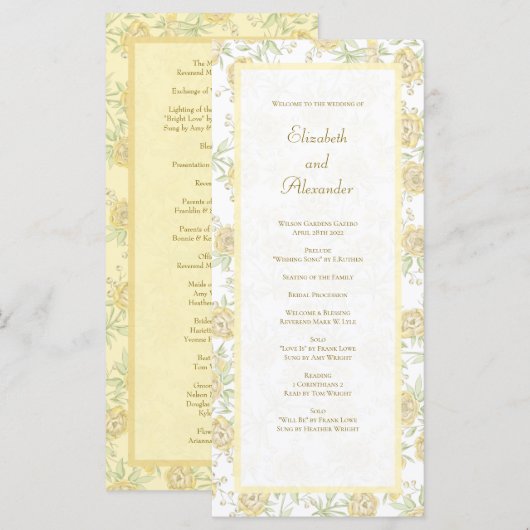 Yellow Rose Wedding Programs Menükarte (Vorne/Hinten)