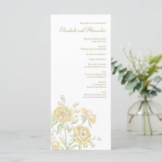 Yellow Rose Wedding Programs Menükarte (Stehend Vorderseite)