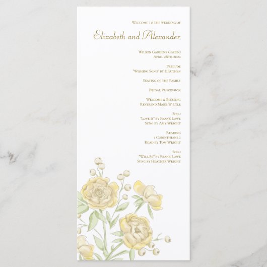 Yellow Rose Wedding Programs Menükarte (Vorderseite)