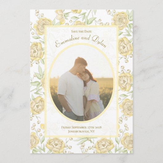 Yellow Rose Wedding Save the Date Einladung (Vorderseite)