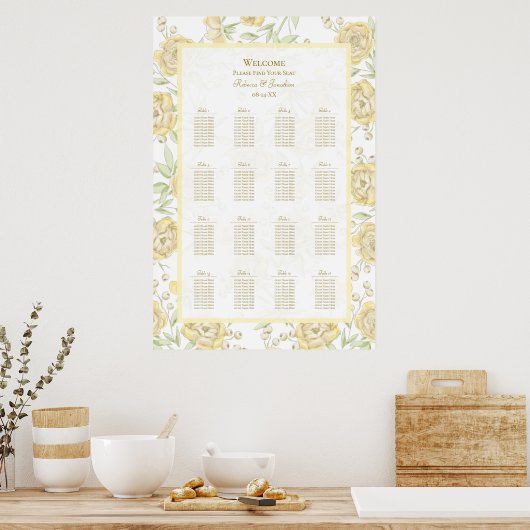Yellow Rose Wedding Seating Chart Poster (Küche)