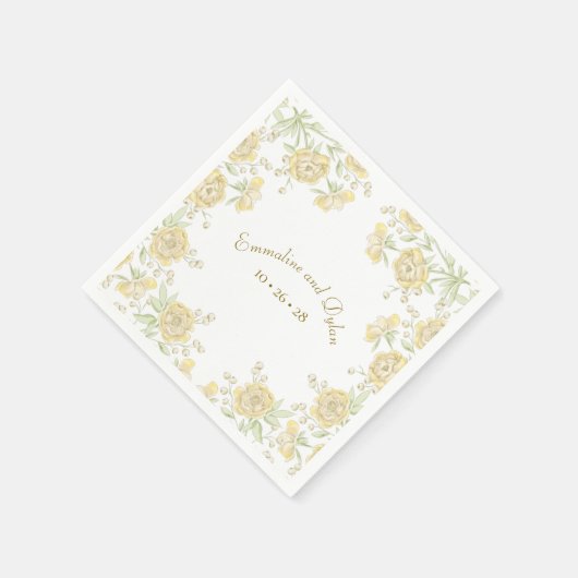Yellow Rose Wedding Serviette (Ecke)