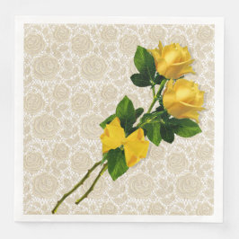 Yellow Roses Bow Ivory Lace on White Paper Napkins Serviette