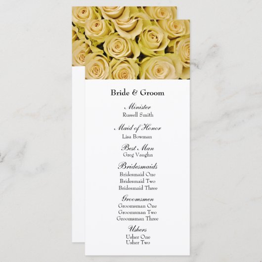 Yellow Roses Elegantes Hochzeitsprogramm für Flora Programm (Vorne/Hinten)