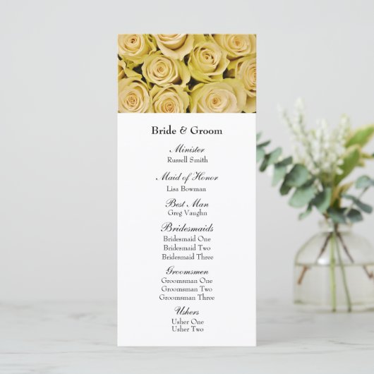 Yellow Roses Elegantes Hochzeitsprogramm für Flora Programm (Stehend Vorderseite)