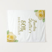 Yellow Roses Floral 80th Birthday Party Backdrop Wandteppich (Vorderseite (Horizontal))