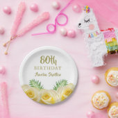 Yellow Roses Floral 80th Birthday Party Pappteller (Party)