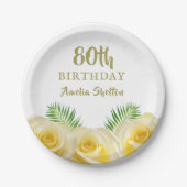 Yellow Roses Floral 80th Birthday Party Pappteller (Vorderseite)