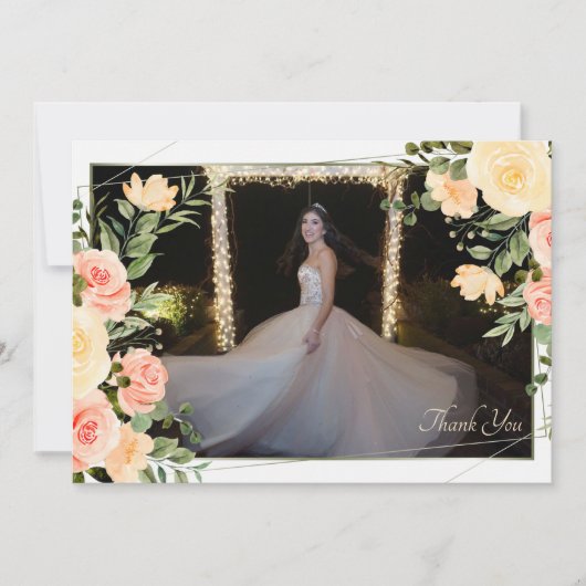 Yellow Roses Frame Danke an die Fotokarte Einladung (Vorderseite)