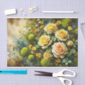 Yellow Roses Green Moss Impressionist Decoupage Seidenpapier (Handwerk)
