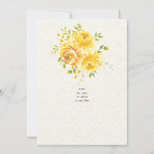 Yellow roses Haldi Pithi Zeremonie Einladung (Rückseite)