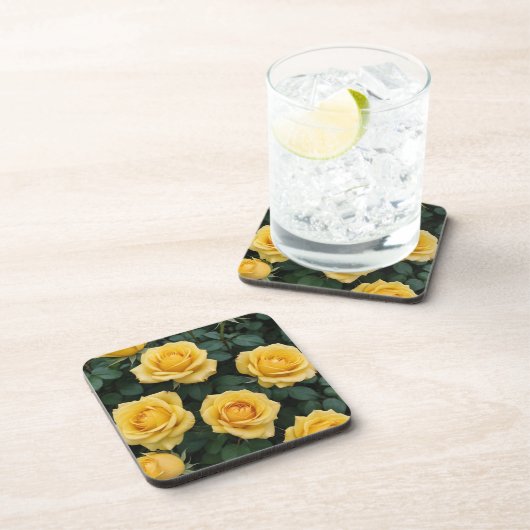 Yellow Roses Hard Plastic Coasters Getränkeuntersetzer (Rechte Seite)